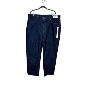 Uniqlo NWT dark wash relaxed fit slouched tapered ankle jeans size 36